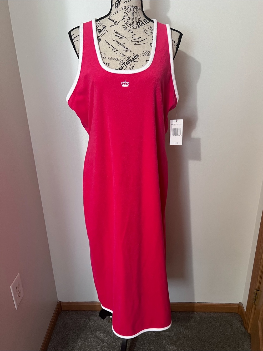 Juicy Couture Pink Terry Cloth Midi Swim Cover Up Dress NWT XL